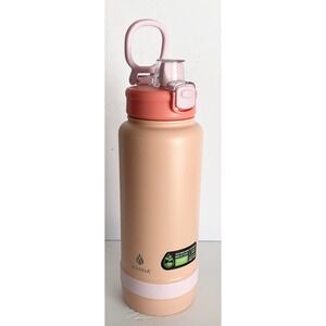 Manna Peach Pink Insulated Stainless Steel Water Bottle Flip Top Straw Lid 40 oz